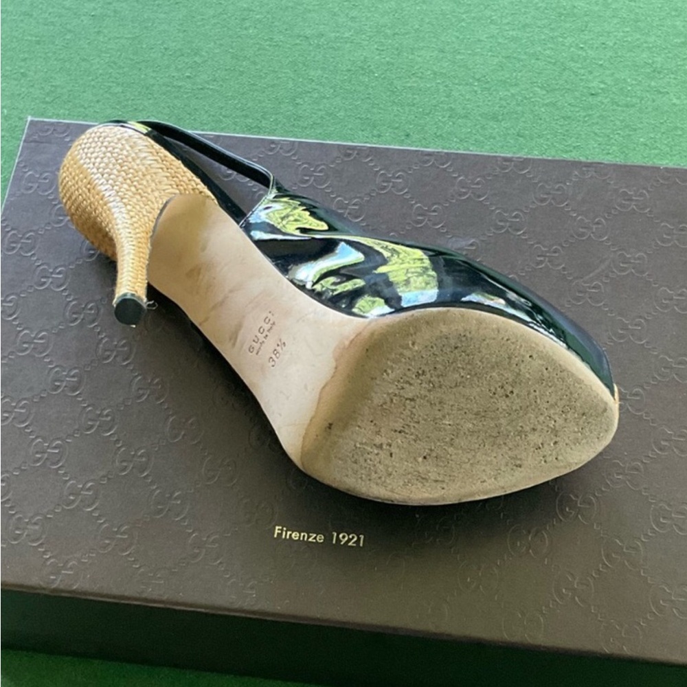 GUCCI Peep Toe Slingback Pump High Heels Patent Leather Black - Picture 6 of 10
